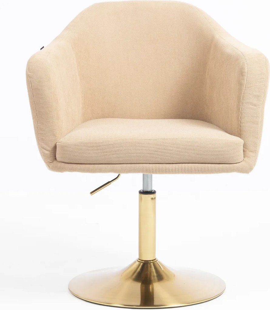 HR832N Scaun Catifea Reiată Premium culoare Bej Ghimbir cu Bază Aurie