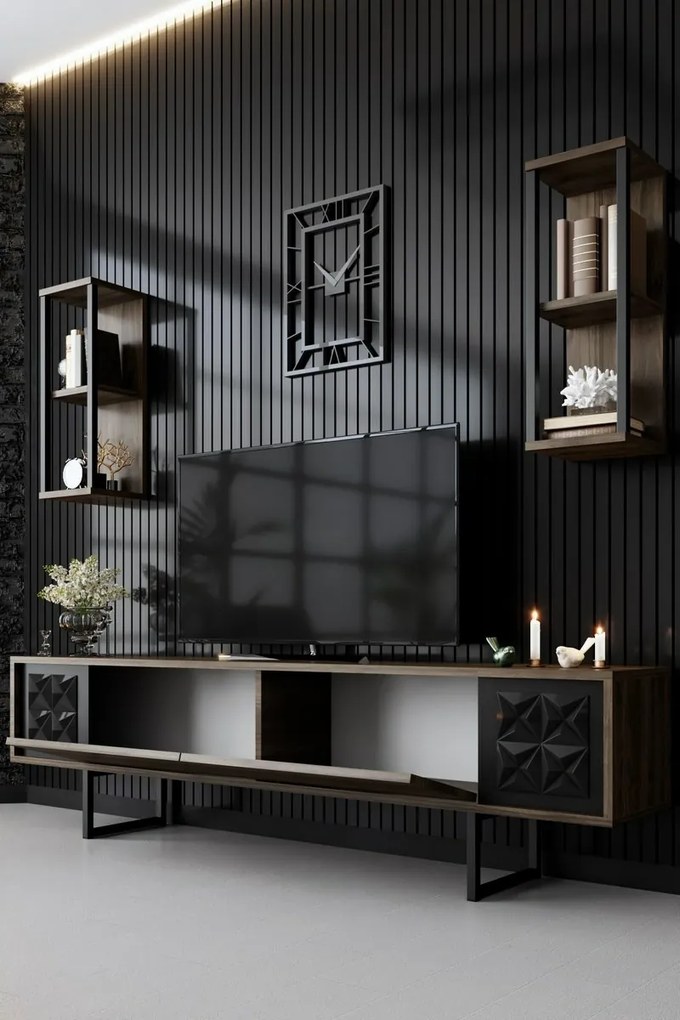 Măsuță TV cu rafturi Line Walnut and Black