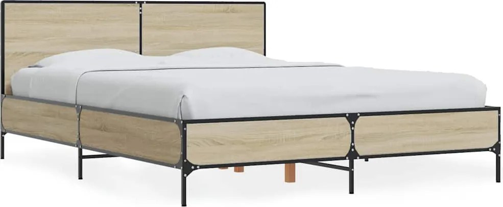 vidaXL Cadru de pat, stejar sonoma, 140x190cm, lemn prelucrat și metal