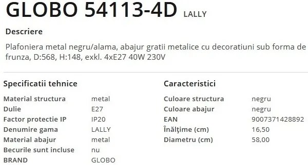 Plafoniera design modern Lally negru, alama