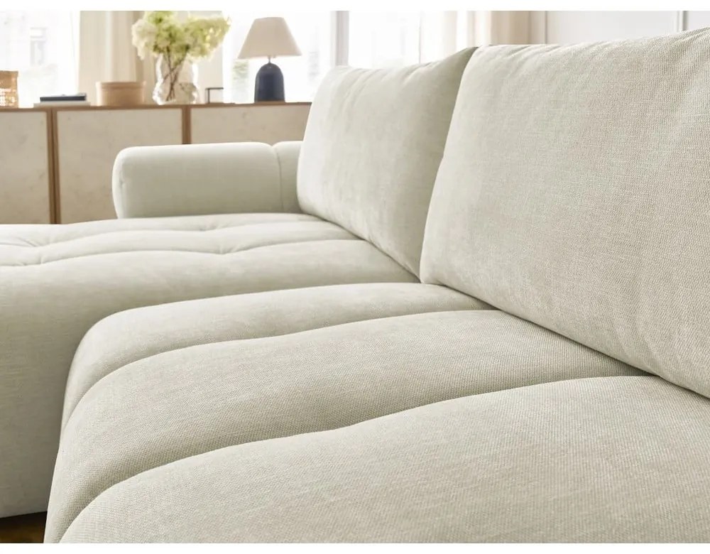 Colțar bej extensibil/cu spațiu de depozitare (cu colț pe partea stângă/cu șezlong) Fuji – Bobochic Paris