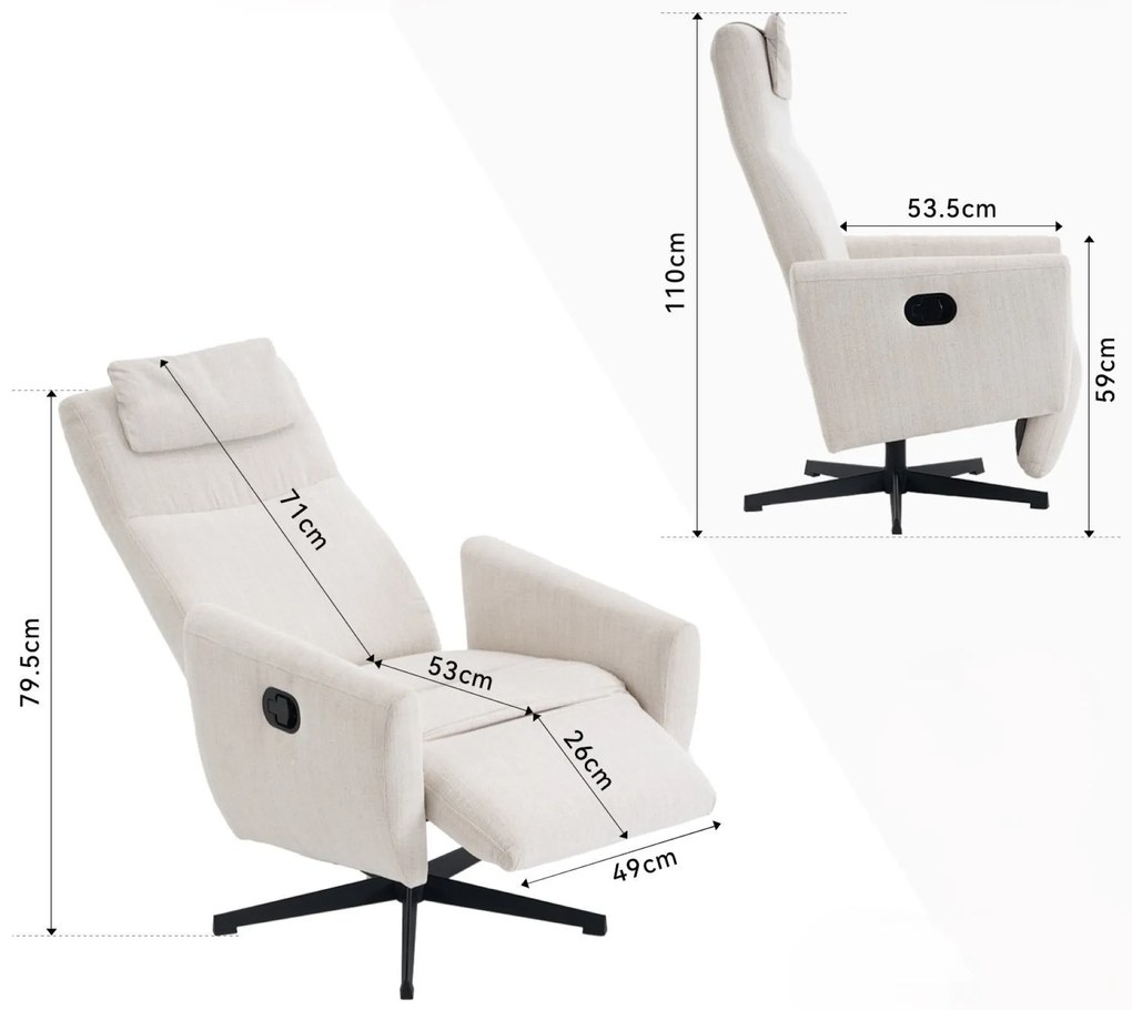 Fotoliu confortabil cu funcție de relaxare, Bej | Aosom Romania
