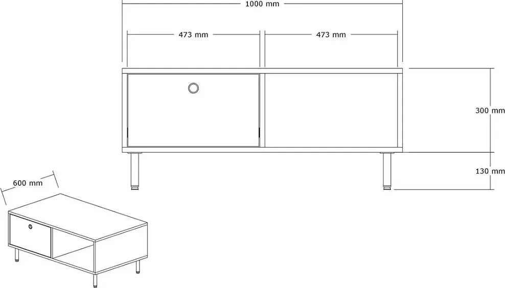 Masuta cafea Nando cu sertar,living,culoare antracit,100 cm