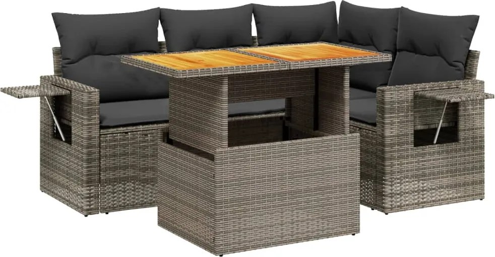 vidaXL Set canapea de grădină cu perne, 5 piese, gri, poliratan