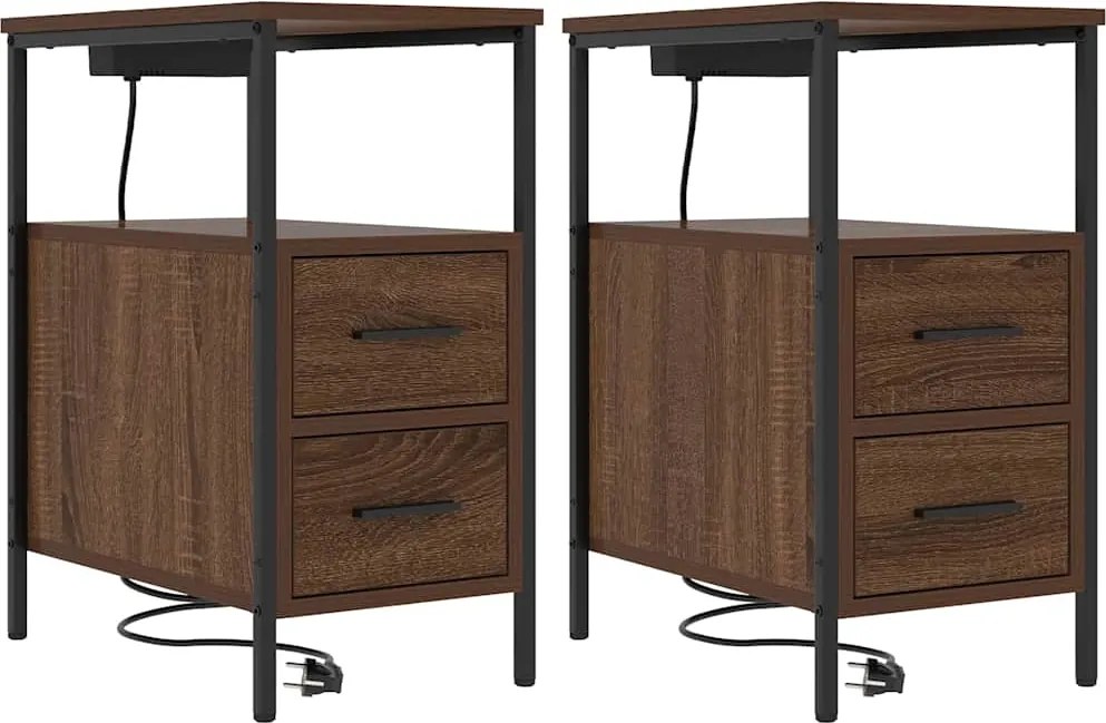 vidaXL Dulap de noapte cu sertar 2 pcs Stejar închis 30 x 48 x 61 cm