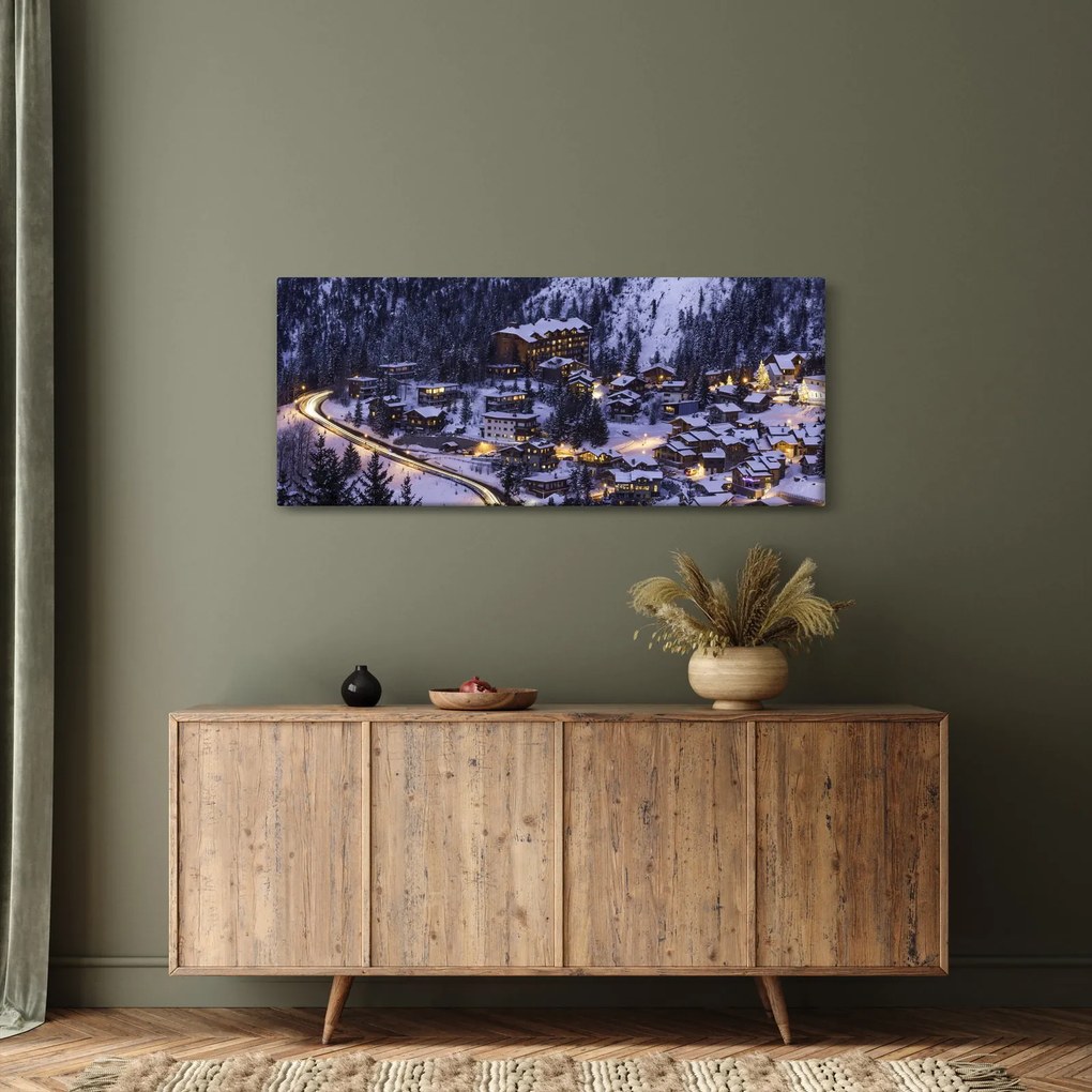 Tablou - orășelul montan iarna (120x50 cm)