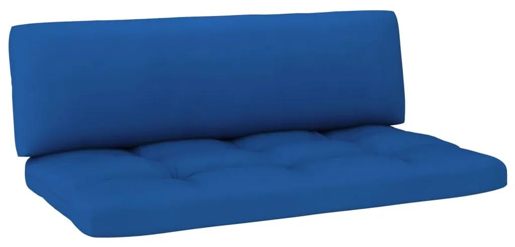 Set mobilier din paleti cu perne, 6 piese, lemn pin alb tratat Albastru regal, colt + 2x mijloc + 2x suport pentru picioare + masa, Alb, 1