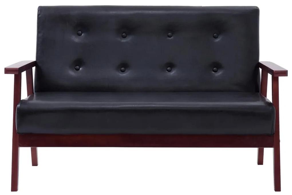 Set canapea, 2 piese, negru, piele artificiala Negru, 1 loc + 2 locuri