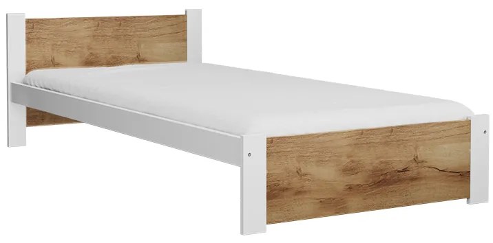 Pat de o persoana IKAROS 90 x 200 cm, stejar artisan/alb Saltele: Cu saltele Deluxe 10 cm, Somiera pat: Fara somiera