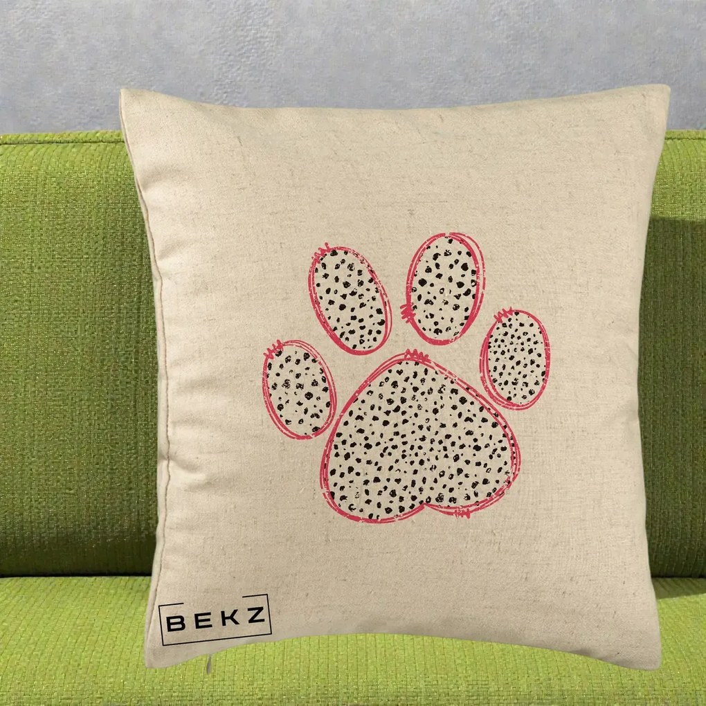 Perna Personalizata Labuta Dalmatian Roz Neon, 40x40 cm, Bej, Husa Detasabila, Perna Inclusa, BEKZ®