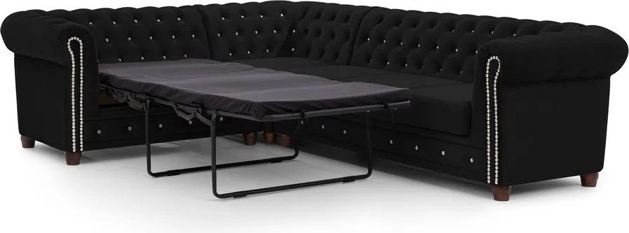 Colțar negru extensibil cu tapițerie din catifea (cu colț pe partea stângă/în formă de ”L”) York Blik – Ropez