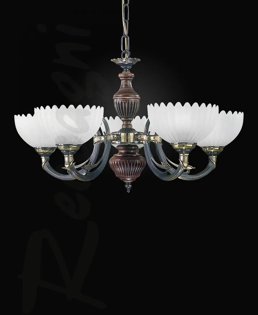 Candelabru 5 brate design italian din alama cu lemn 3610