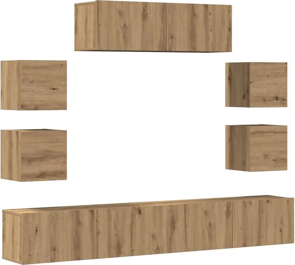 vidaXL Set dulap TV 7 piese montat pe perete Stejar artizanal