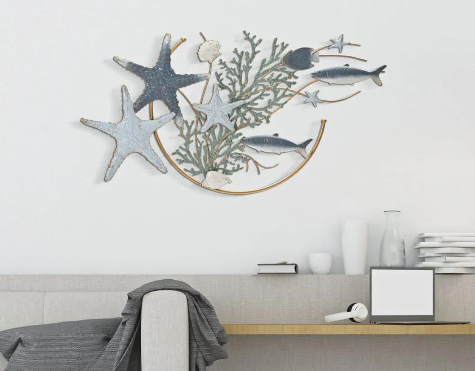 Decoratiune de perete aurie / albastra din metal, 95 x 5 x 54 cm, Sea Star Mauro Ferreti