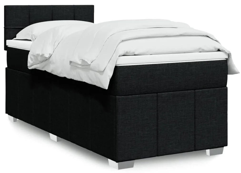 vidaXL Pat box spring cu saltea, negru, 80x200 cm, textil