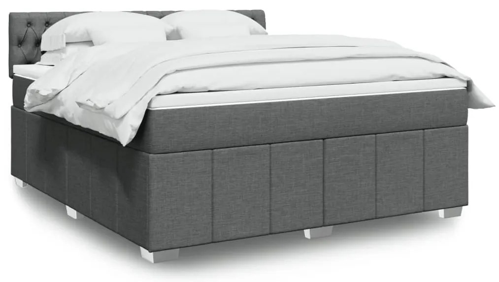 vidaXL Pat box spring cu saltea, gri închis, 180x200 cm, textil