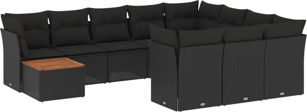 vidaXL Set canapele de grădină cu perne, 11 piese, negru, poliratan