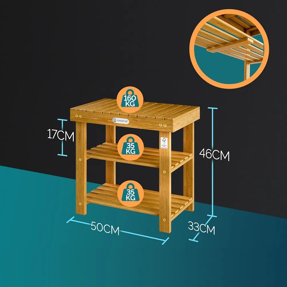 Casaria Bancă pentru hol cu spațiu pentru pantofi NINA, 50x30x46cm, maro natural