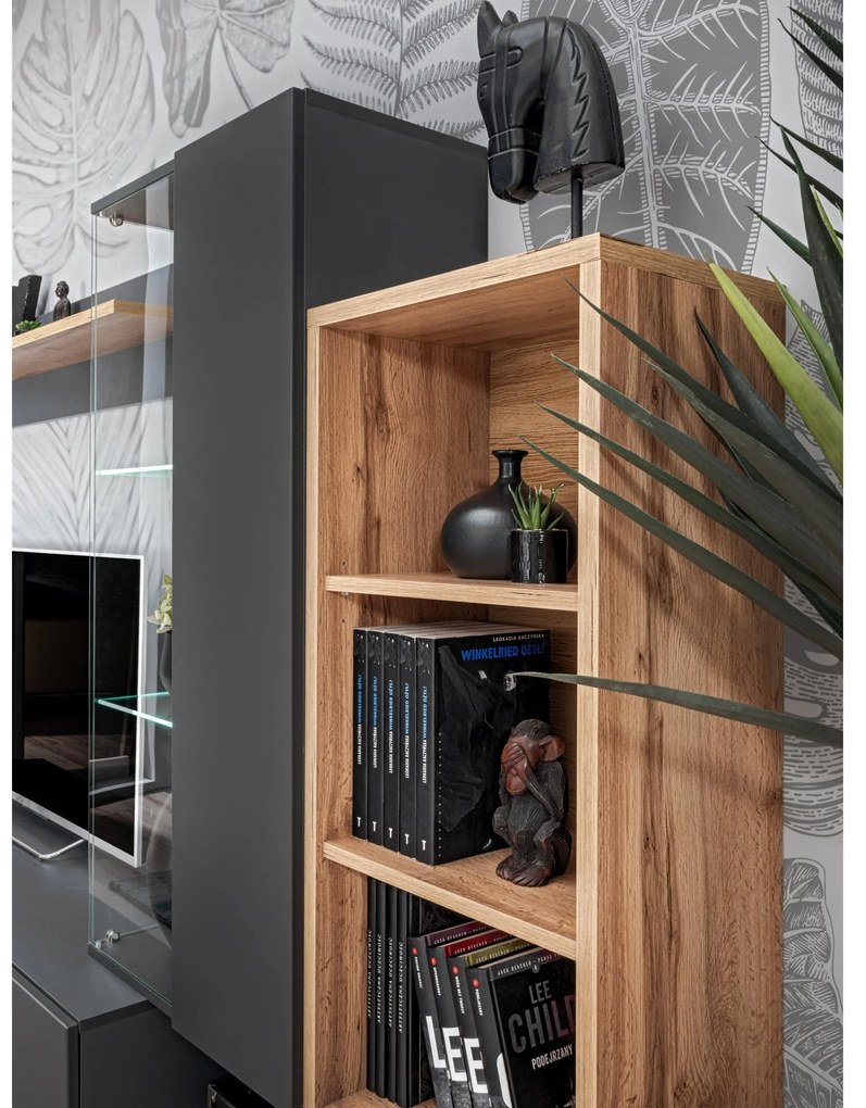 Mobilier living Siluett (antracit + stejar wotan) (cu iluminat LED). 1097583