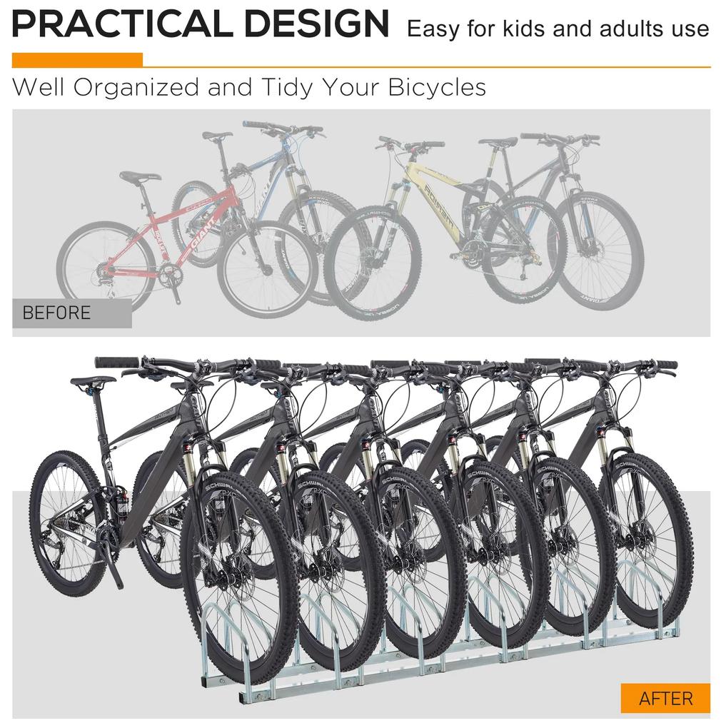 Suport de parcare pentru 6 biciclete din tuburi de otel Q235, 179x33x27cm, argintiu HOMCOM | Aosom RO