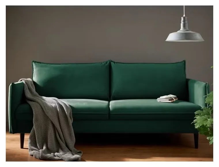 Canapea verde-închis cu tapițerie din catifea 203 cm Juli – Ropez