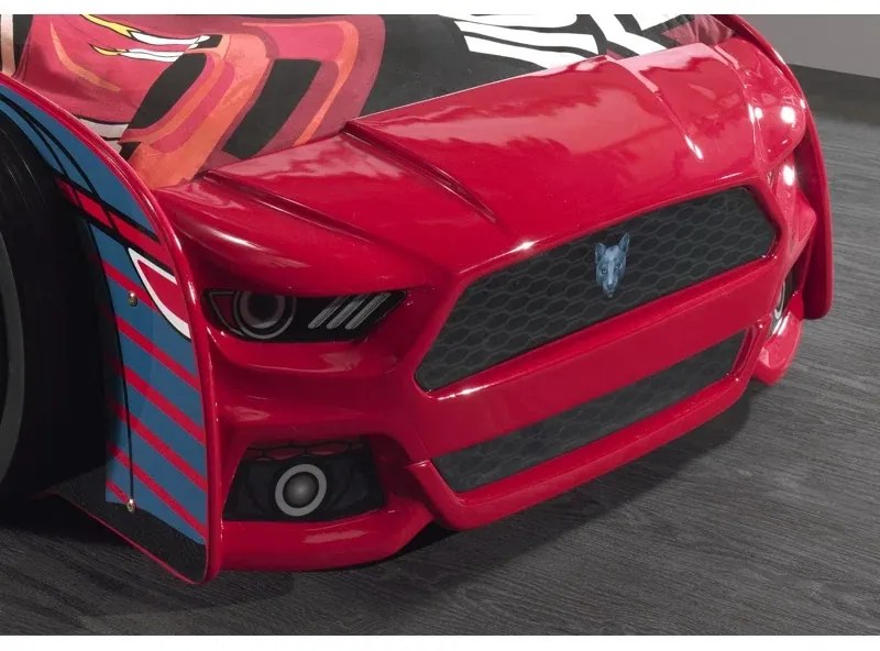 Pat Mașină PANTHER POWER pentru Copii, 90x200 cm, Roșu cu Albastru (MDF) – Auto – Vipack