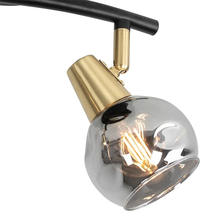 Plafoniera neagră cu alamă și sticlă fumurie cu 2 lumini - Vidro