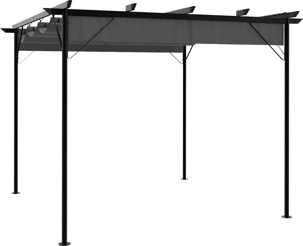 vidaXL Pergolă cu acoperiș retractabil, antracit, 3x3m, oțel, 180 g/m²