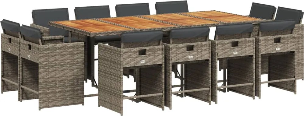 vidaXL Set mobilier de grădină cu perne, 13 piese, gri, poliratan