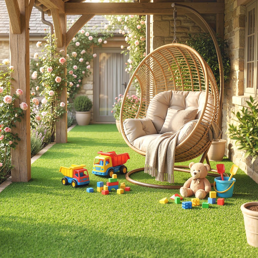 Outsunny Gazon Artificial pentru Exterior 1m x 4m, Covor Verde Sintetic cu Înălțime de 10mm, Drenant, Ideal pentru Grădini, Terase, Familii, Animale de Companie, Interior și Exterior | Aosom Romania