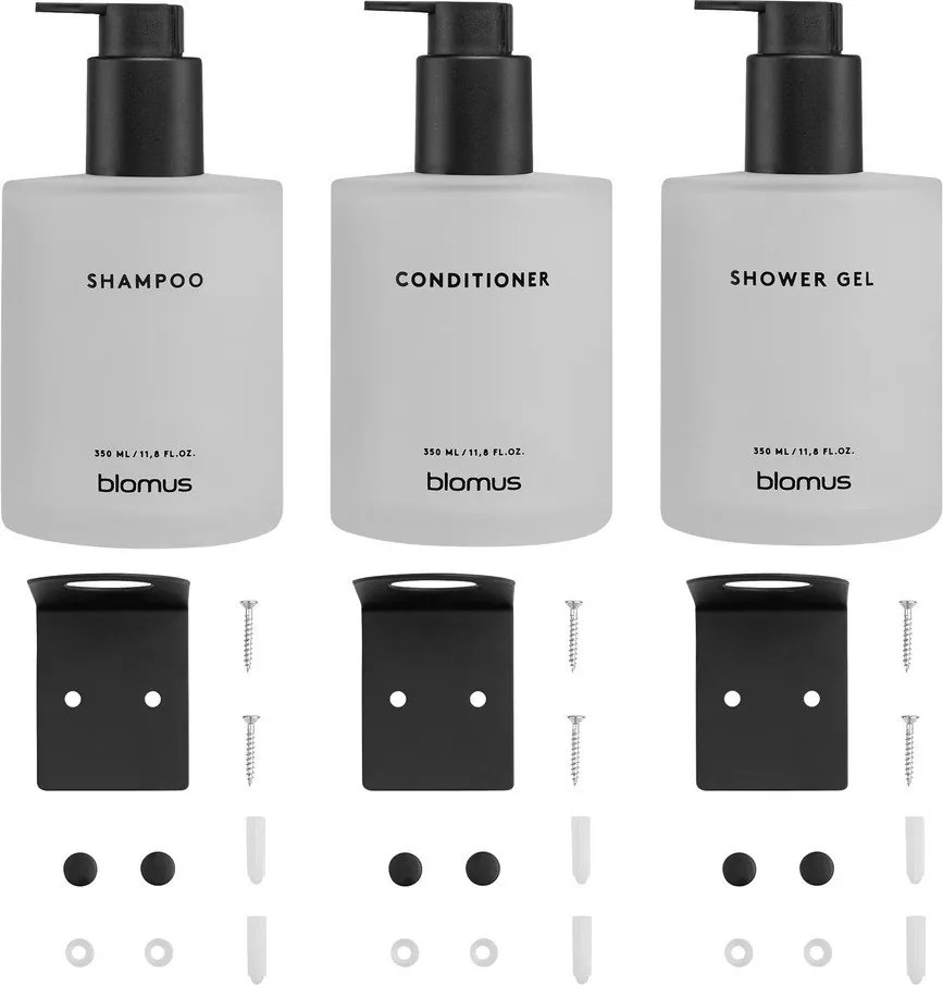 Dozatoare de săpun lichid albe 3 buc. de montat pe perete din sticlă 350 ml Kirei – Blomus