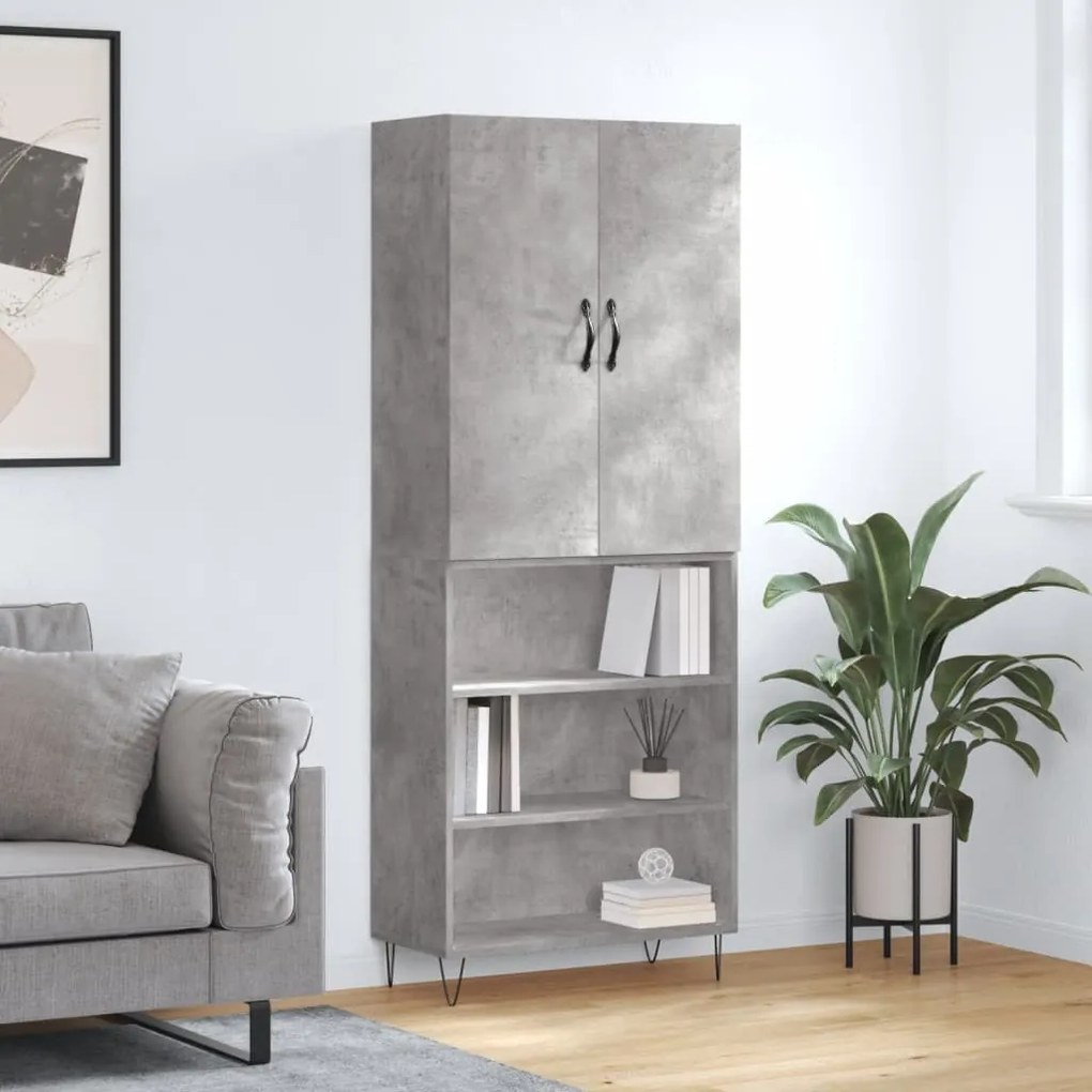 vidaXL Dulap înalt, gri beton, 69,5x34x180, lemn compozit