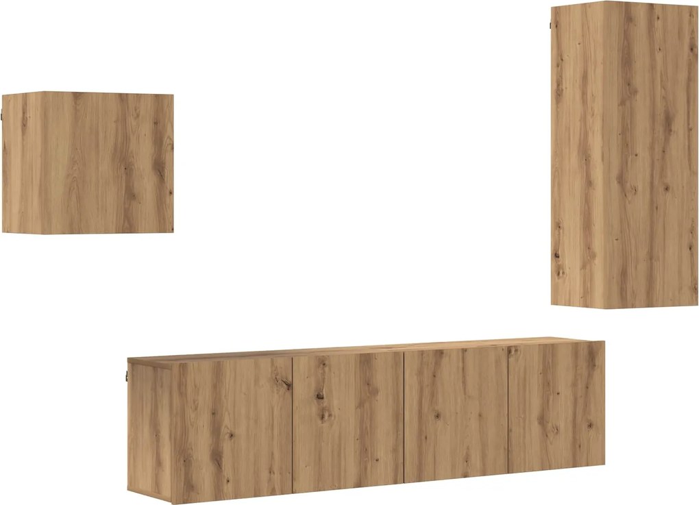 vidaXL Cabinet TV Pe perete 4 pcs Stejar Artizanal Lemn compozit