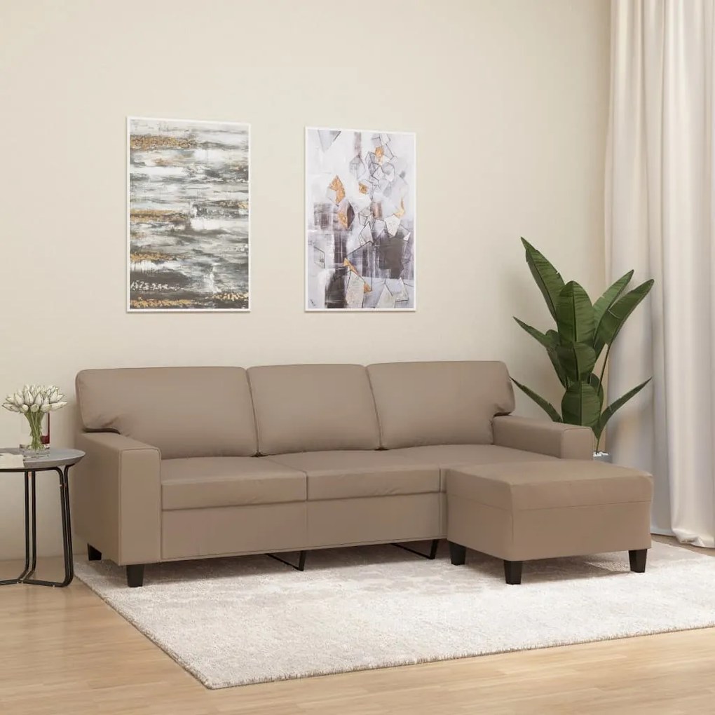 3153556 vidaXL Canapea cu 3 locuri / taburet cappuccino 180 cm piele ecologică