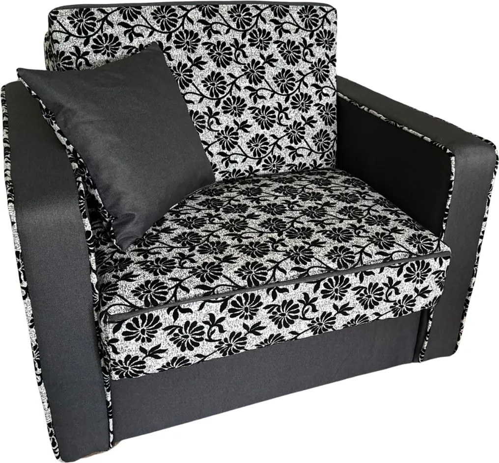 Fotoliu SAMY NEXT extensibil, cu lada de depozitare, stofa gri cu negru , cadru metalic, 103x100x92 Stofa, Gri + Negru