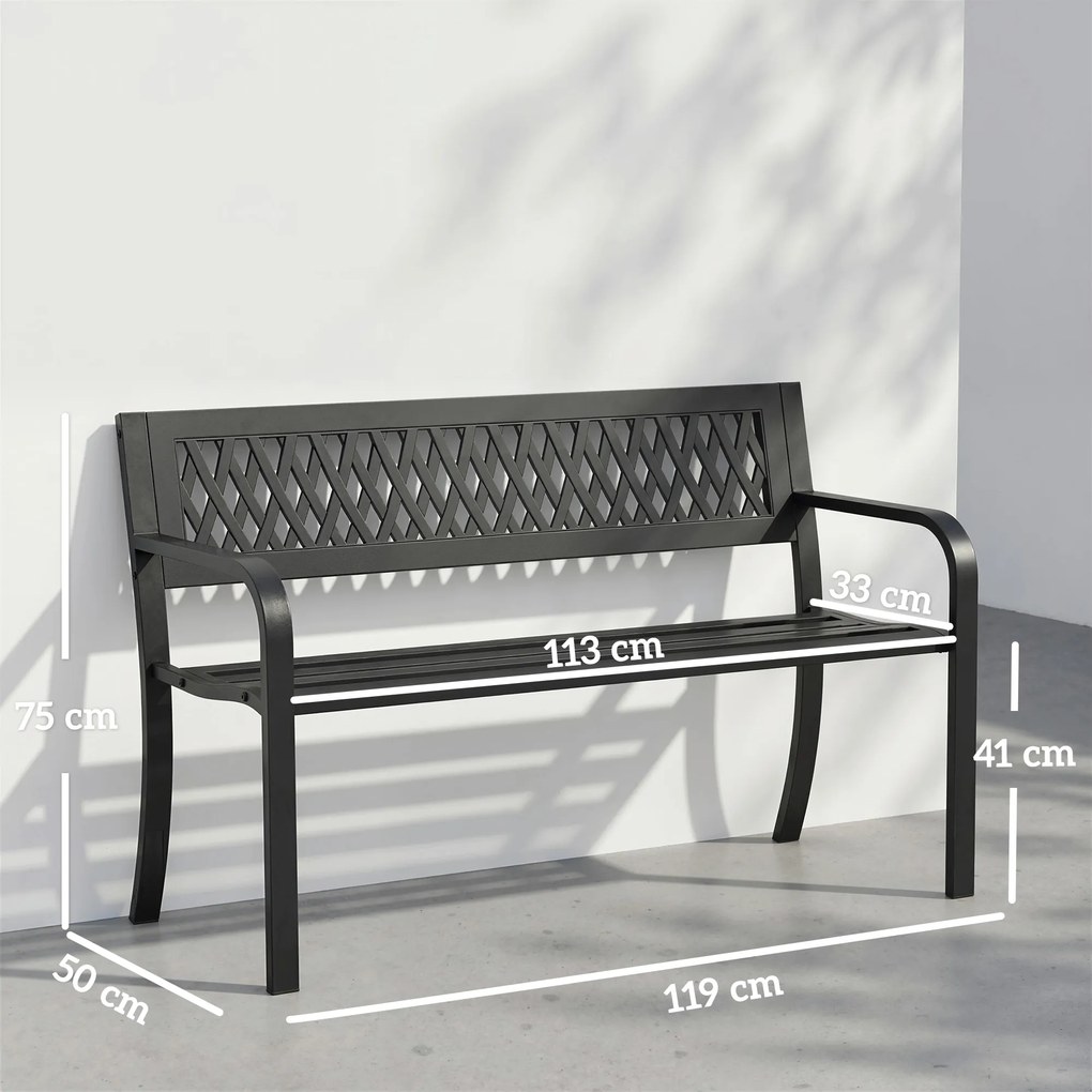 Outsunny Bancă de Grădină pentru Exterior, Bancă de Patio cu Brațe și Șezut cu Lamele, 2 Locuri pentru Grădină, Parc, Balcon, Mobilier Exterior, Negru | Aosom Romania