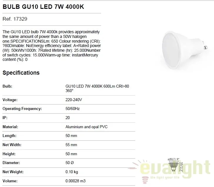BEC LED GU10 7W 4000K 17329
