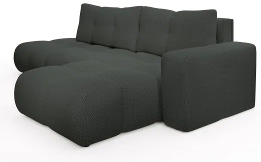 Canapea colțar extensibilă tapițată ALMADA, cu spațiu de depozitare, în L, dreapta, antracit