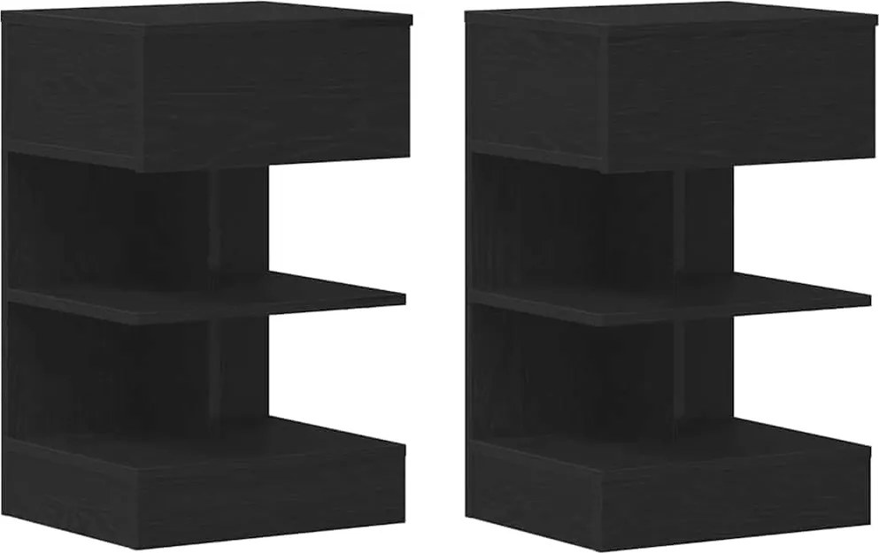 vidaXL Dulap de noapte cu sertar 2 pcs Stejar Negru 40 x 35 x 65 cm
