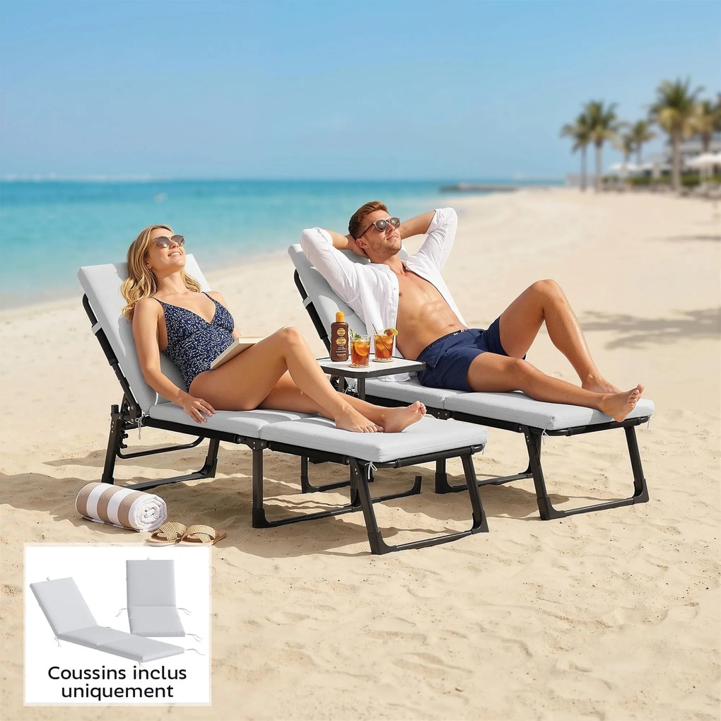 Outsunny Set de 2 perne pentru șezlong cu 5 curele și mâner integrat, pentru plajă balcon grădină, 182x53x6cm, Gri deschis | Aosom Romania