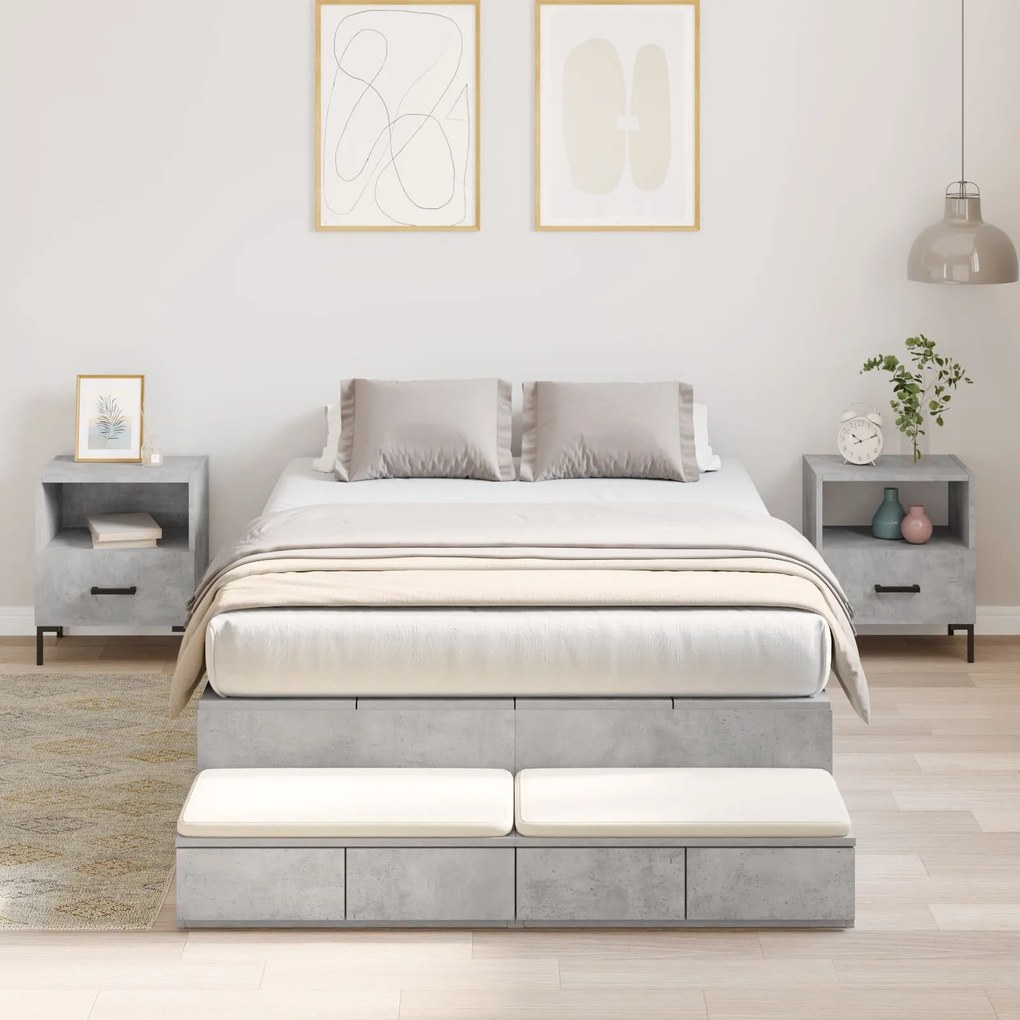 vidaXL cadru de pat cu depozitare gri ciment 120x190 cm