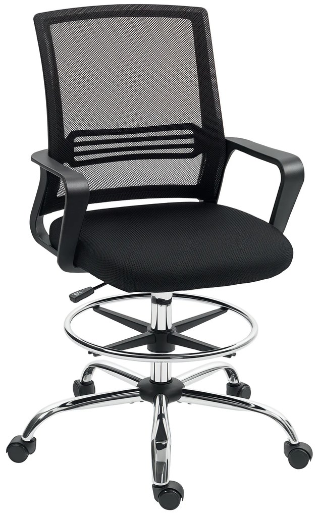 Scaun de birou HOMCOM, Scaun rotativ, Scaun de birou reglabil, cu role, Negru | Aosom Romania
