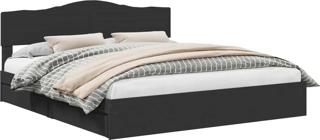 vidaXL Pat cu storage cu headboard Negru 200 x 200 cm Lemn compozit