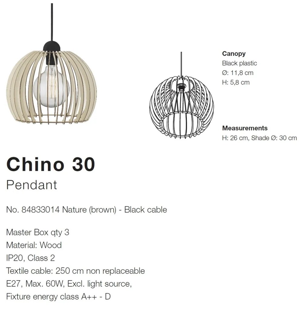 Lustra, Pendul lemn design nordic Chino 30 84833014 NL