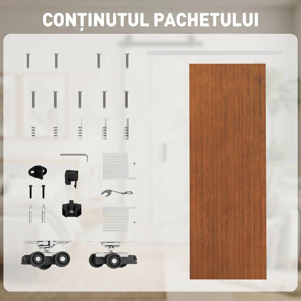 HOMCOM Ușă Culisantă de Interior 75x210 cm, Șină Silențioasă din Aliaj de Aluminiu, Kit Accesorii, Ghidaj, Ușă de Interior Stil Minimalist, din MDF, Impermeabilă, pentru Bucătărie, Baie, Birou | Aosom Romania