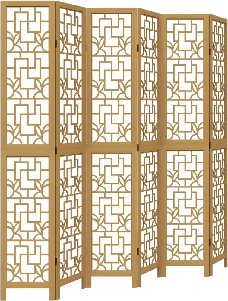 vidaXL Paravan de cameră cu 6 panouri, maro, lemn masiv paulownia