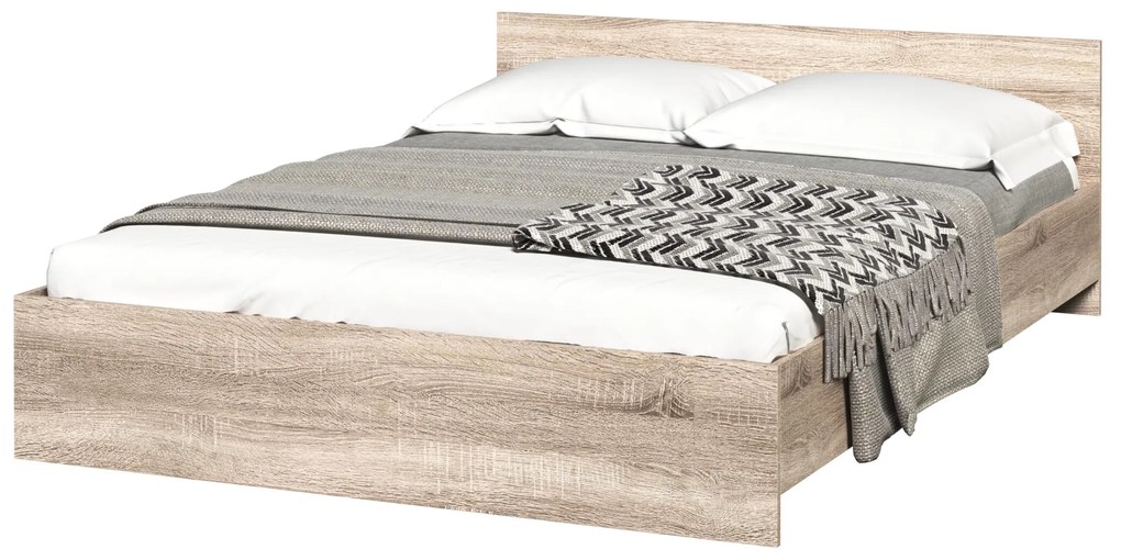 Dormitor Luiza 3U5P, culoare sonoma / alb, cu pat standard 140 x 200 cm, dulap cu 3 usi, comoda si 2 noptiere