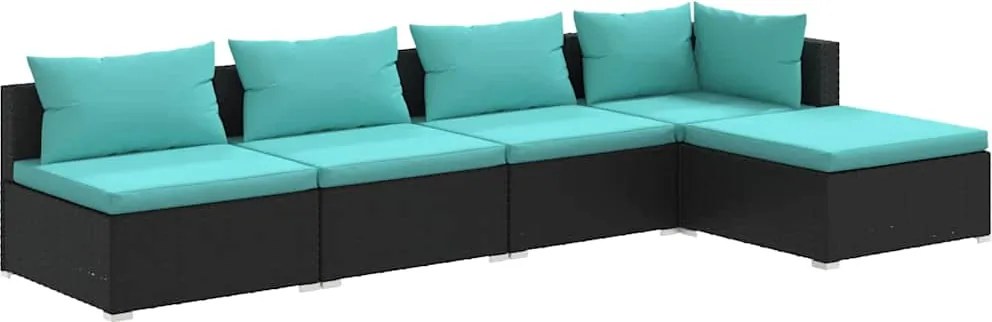 vidaXL Set mobilier de grădină cu perne, 5 piese, negru, poliratan