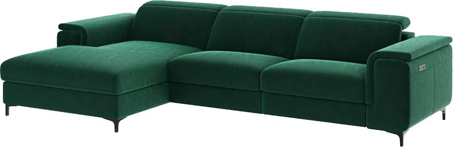 Canapea cu colt verde din catifea si lemn pentru 4 persoane Brito Left Mesonica