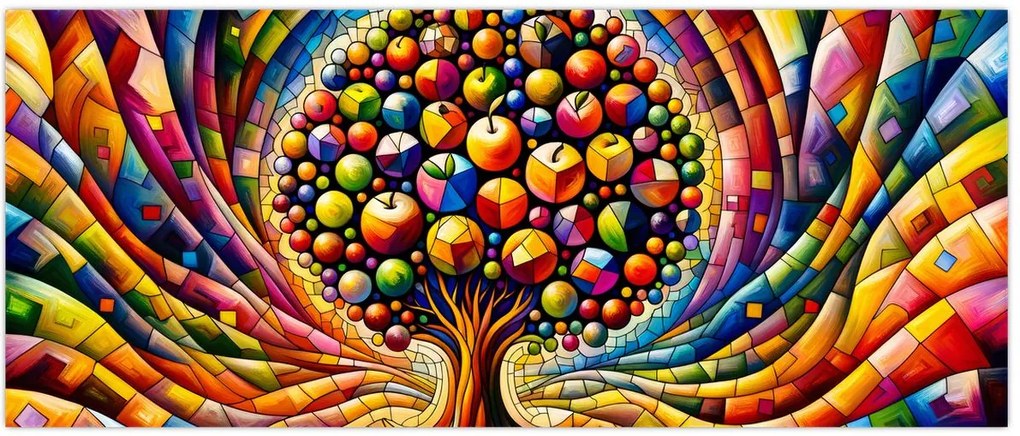 Tablou – Arbore colorat cu mere (120x50 cm)